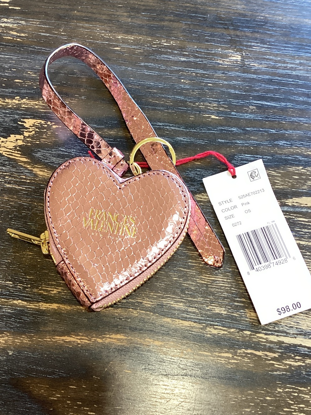 Frances Valentine metallic rose-pink heart coin pouch key holder